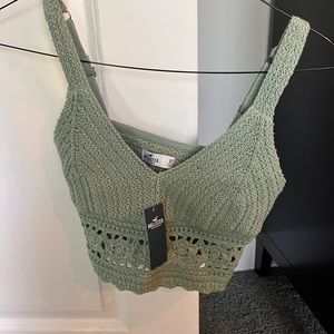 NWT Hollister Crop Crochet-Style Bralette Green XS